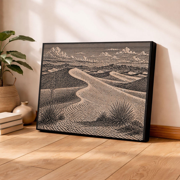 White Sands Dune Flow Engraved Birch Art Panel