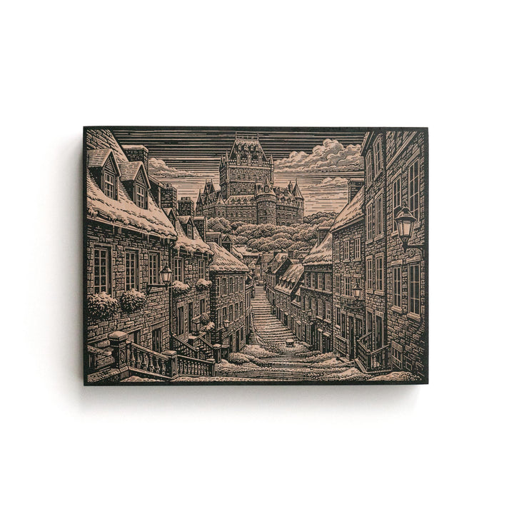 Winter in Old Quebec Engraved Birch Art Panel