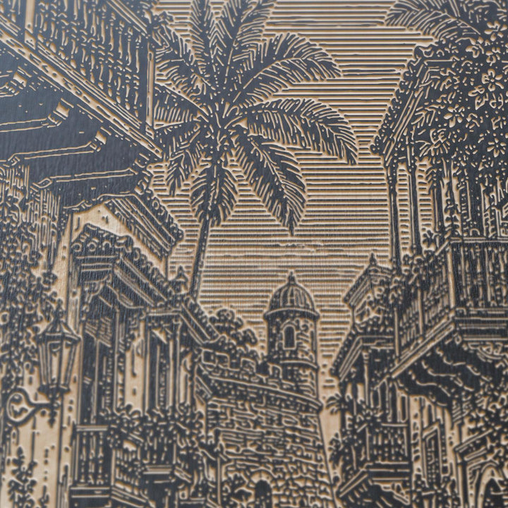 Cartagena Walled City Street Engraved Birch Art Panel