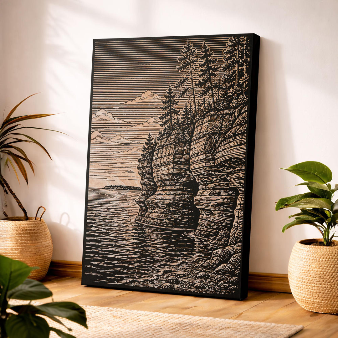 Apostle Islands Red Cliffs Engraved Birch Art Panel
