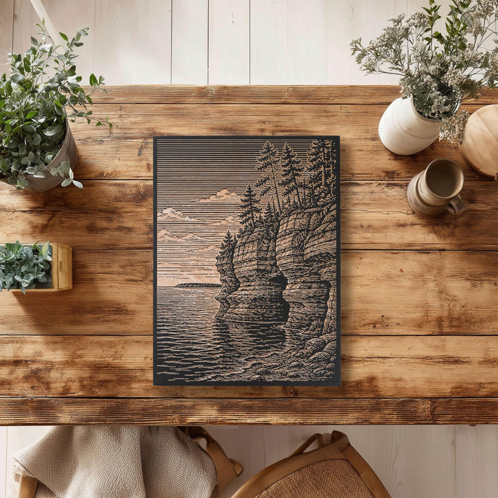 Apostle Islands Red Cliffs Engraved Birch Art Panel