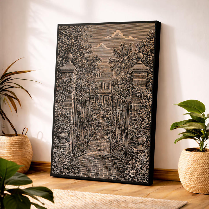 Charleston Garden Gate Engraved Birch Art Panel