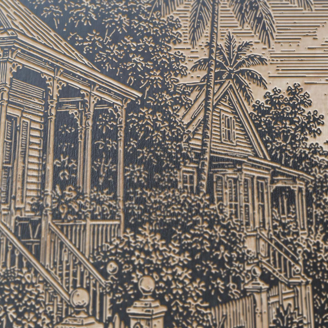 Key West Palm Cottage Lane Engraved Birch Art Panel