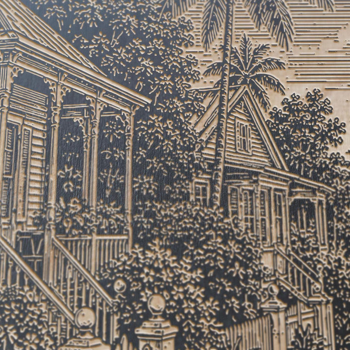 Key West Palm Cottage Lane Engraved Birch Art Panel
