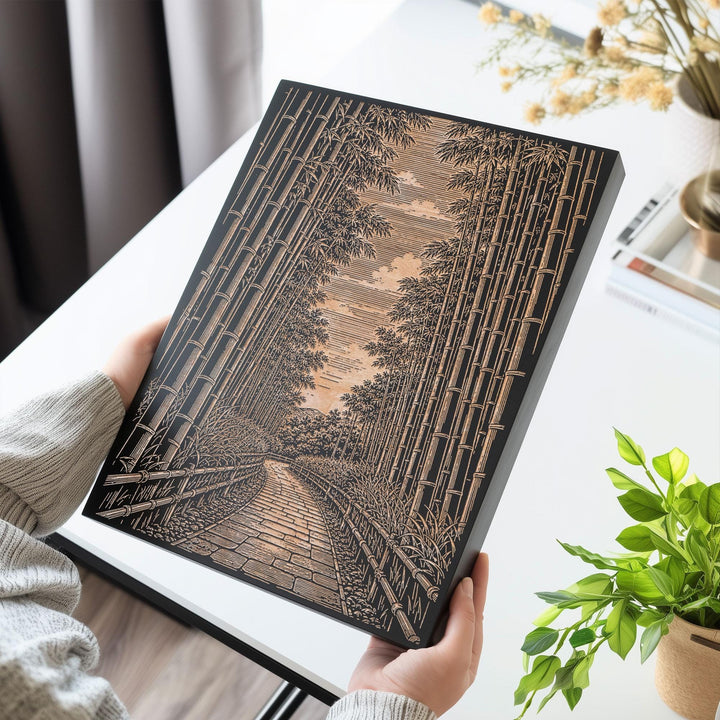 Kyoto Bamboo Grove Path Engraved Birch Art Panel