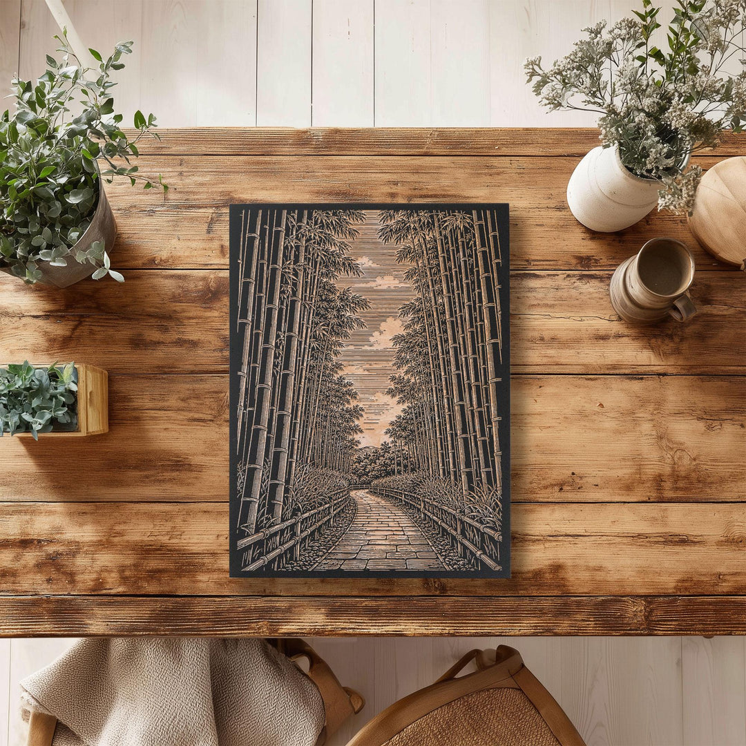 Kyoto Bamboo Grove Path Engraved Birch Art Panel