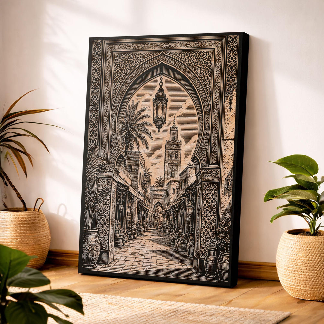 Marrakech Medina Archway Engraved Birch Art Panel