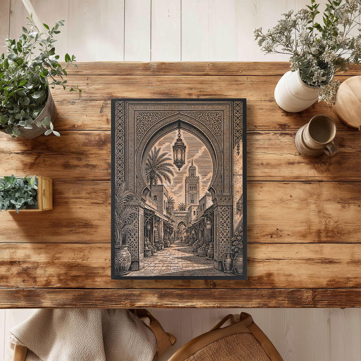 Marrakech Medina Archway Engraved Birch Art Panel