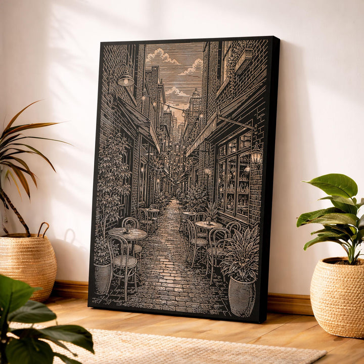 Melbourne Laneway Cafe Engraved Birch Art Panel