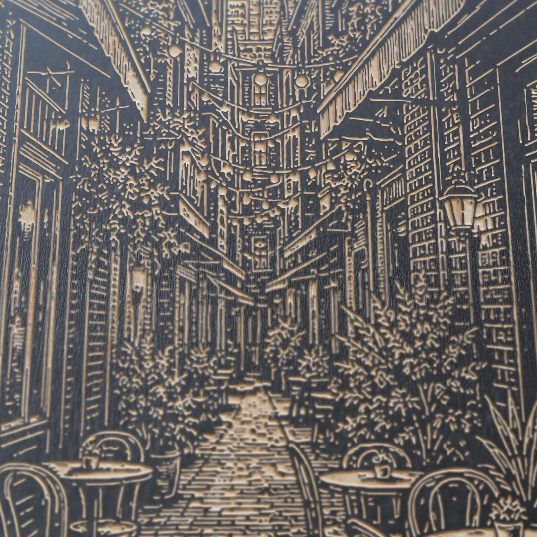 Melbourne Laneway Cafe Engraved Birch Art Panel