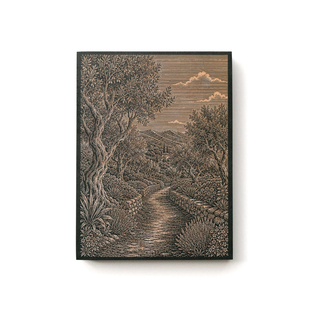 Montecito Olive Grove Path Engraved Birch Art Panel
