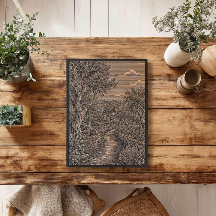 Montecito Olive Grove Path Engraved Birch Art Panel