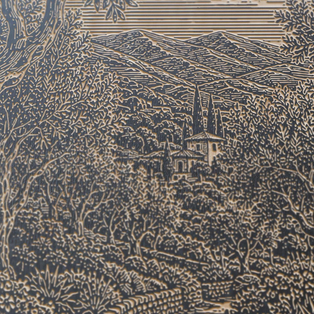 Montecito Olive Grove Path Engraved Birch Art Panel