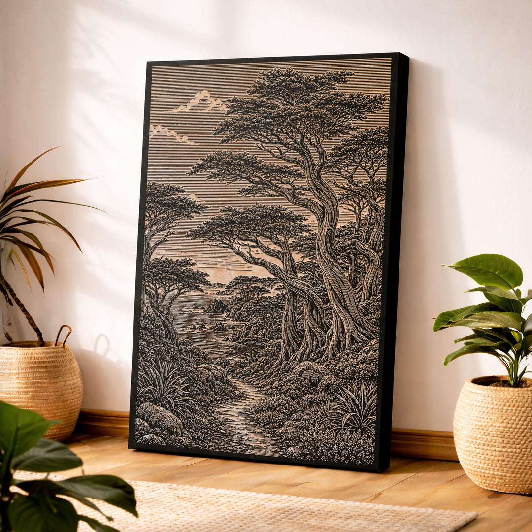 Monterey Cypress Grove Engraved Birch Art Panel