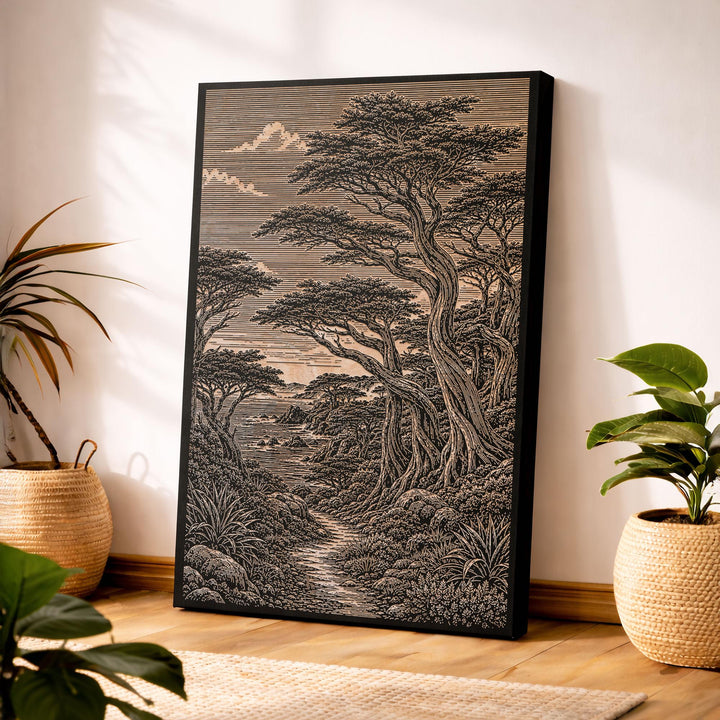 Monterey Cypress Grove Engraved Birch Art Panel