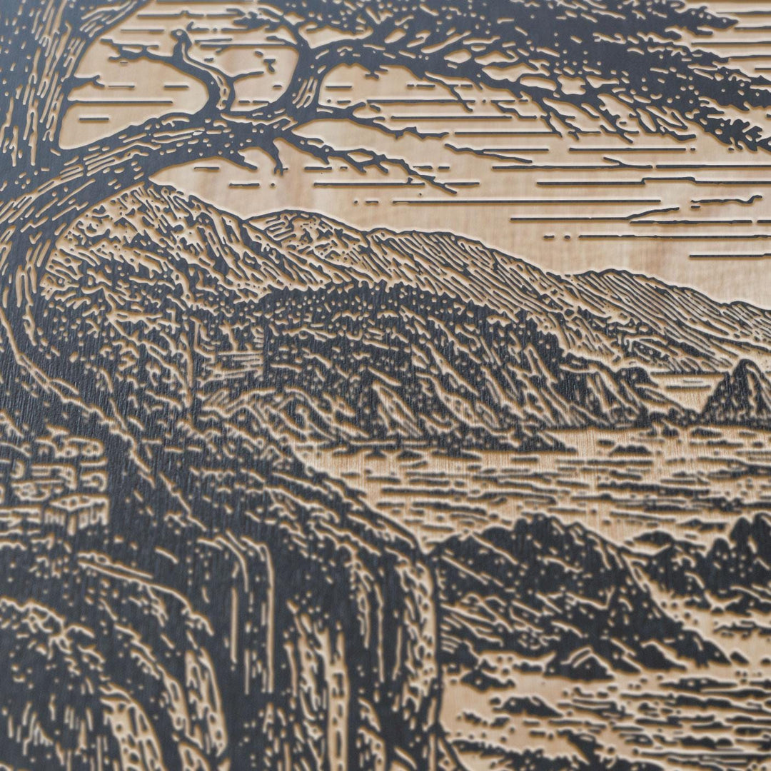 Monterey Cypress on Cliff Engraved Birch Art Panel