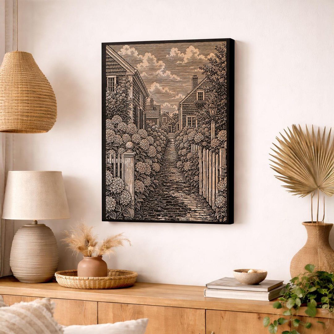Nantucket Hydrangea Lane Engraved Birch Art Panel