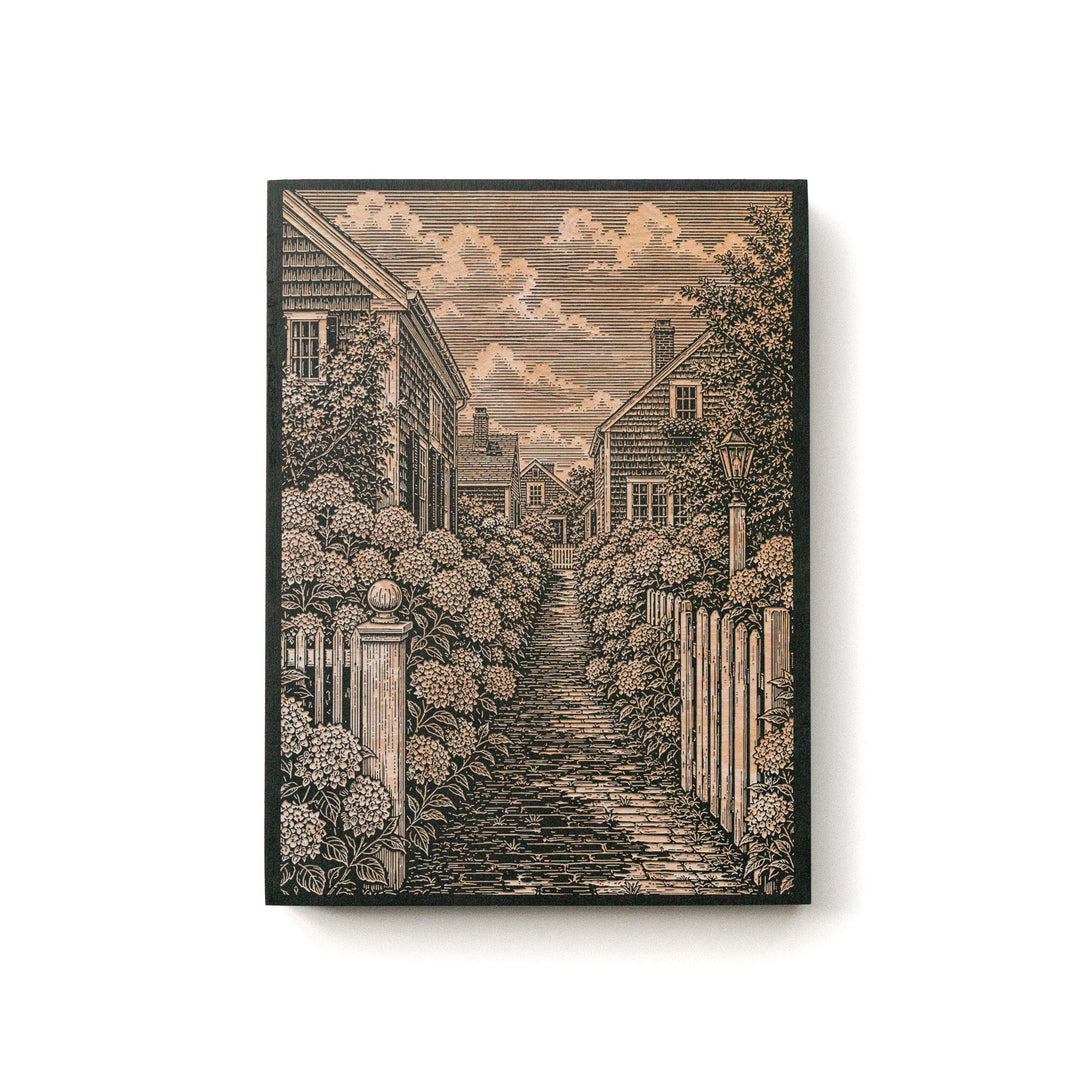 Nantucket Hydrangea Lane Engraved Birch Art Panel