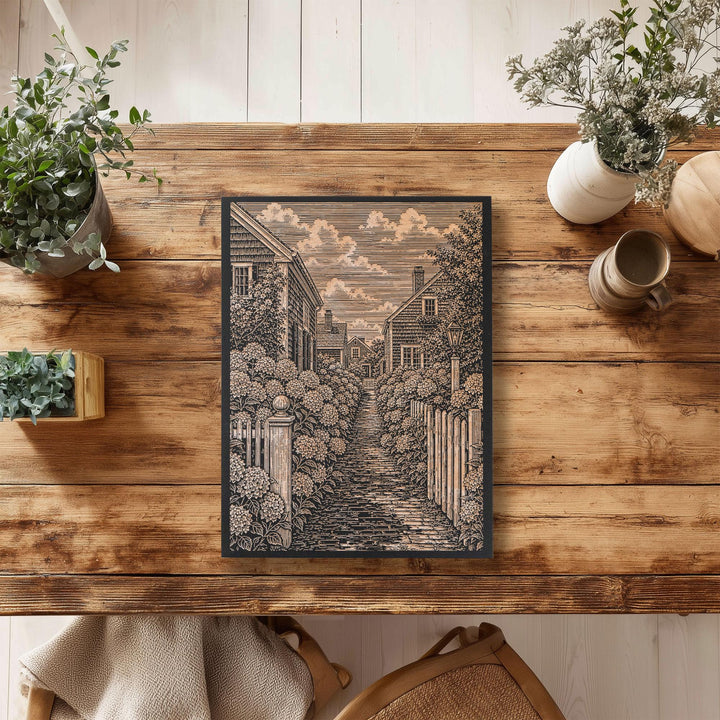 Nantucket Hydrangea Lane Engraved Birch Art Panel