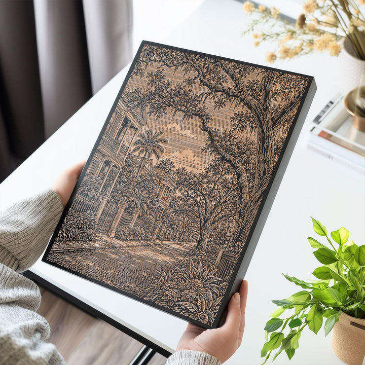 New Orleans Garden District Street Engraved Birch Art Panel