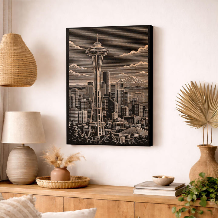 Seattle Space Needle Engraved Birch Art Panel