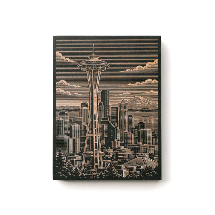 Seattle Space Needle Engraved Birch Art Panel