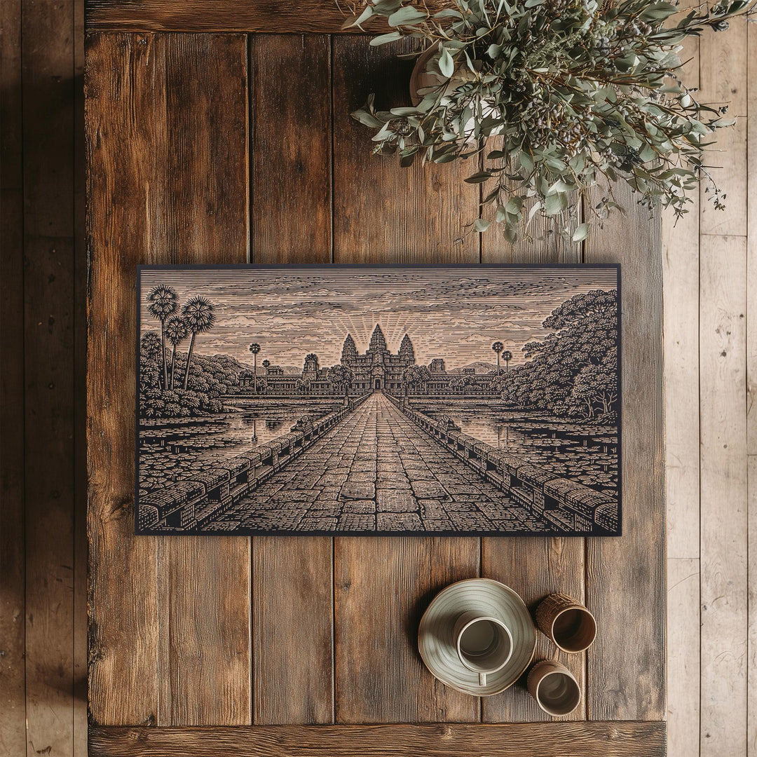 Angkor Wat Engraved Birch Art Panel