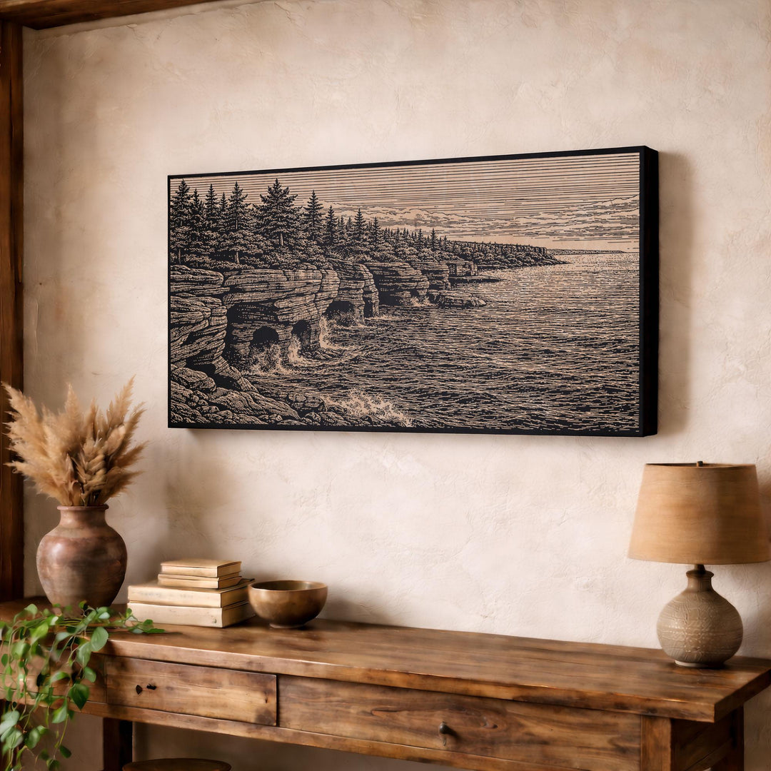 Apostle Islands Sea Caves Engraved Birch Art Panel