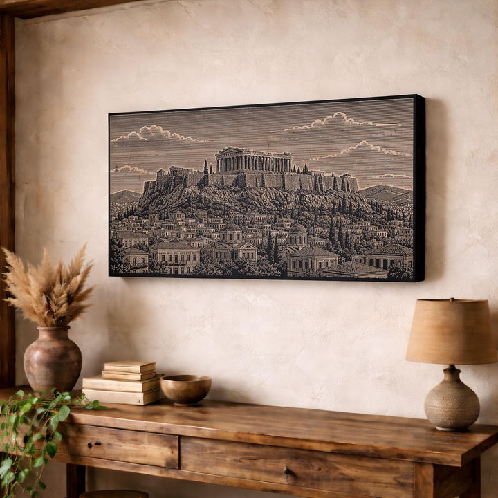 Athens Acropolis Engraved Birch Art Panel