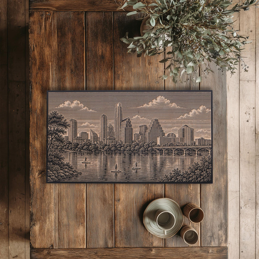 Austin Skyline Engraved Birch Art Panel