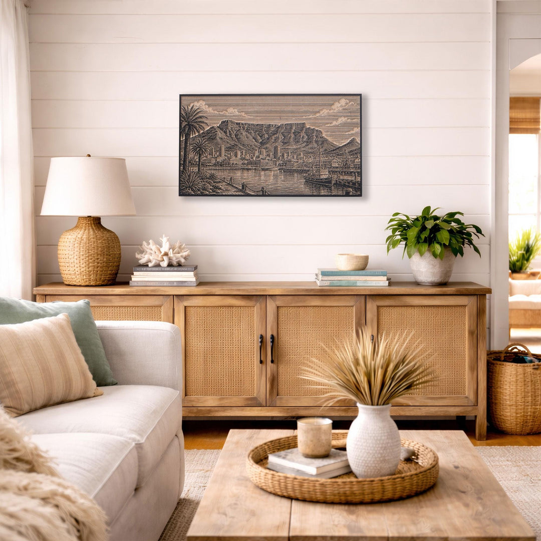Cape Town Table Mountain Engraved Birch Art Panel