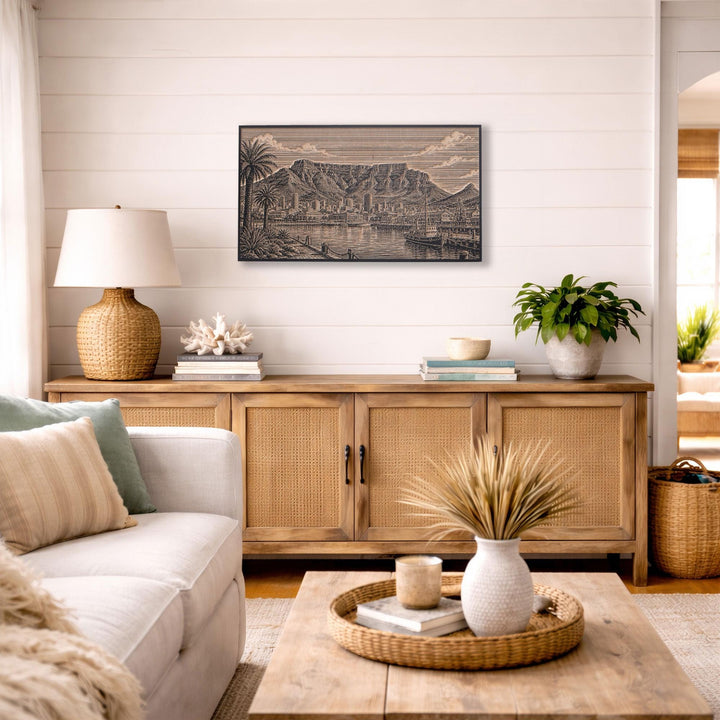 Cape Town Table Mountain Engraved Birch Art Panel