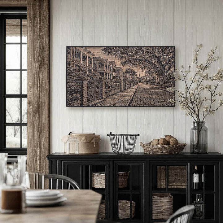 Charleston Garden District Street Engraved Birch Art Panel