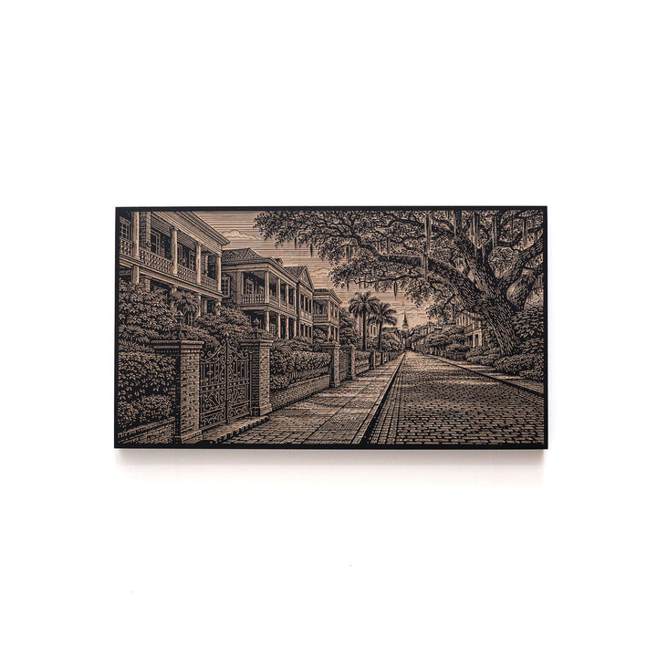 Charleston Garden District Street Engraved Birch Art Panel