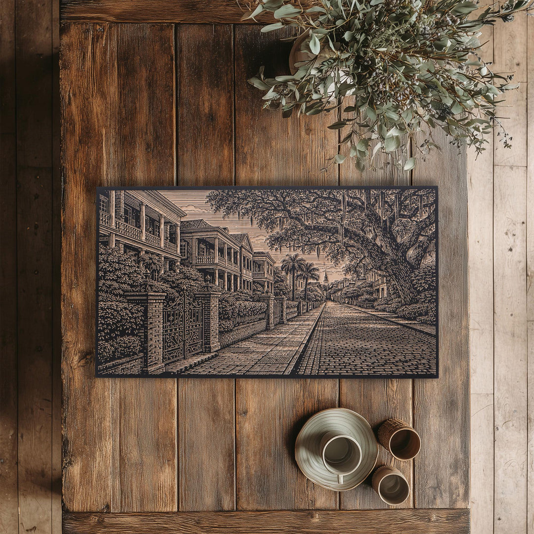 Charleston Garden District Street Engraved Birch Art Panel