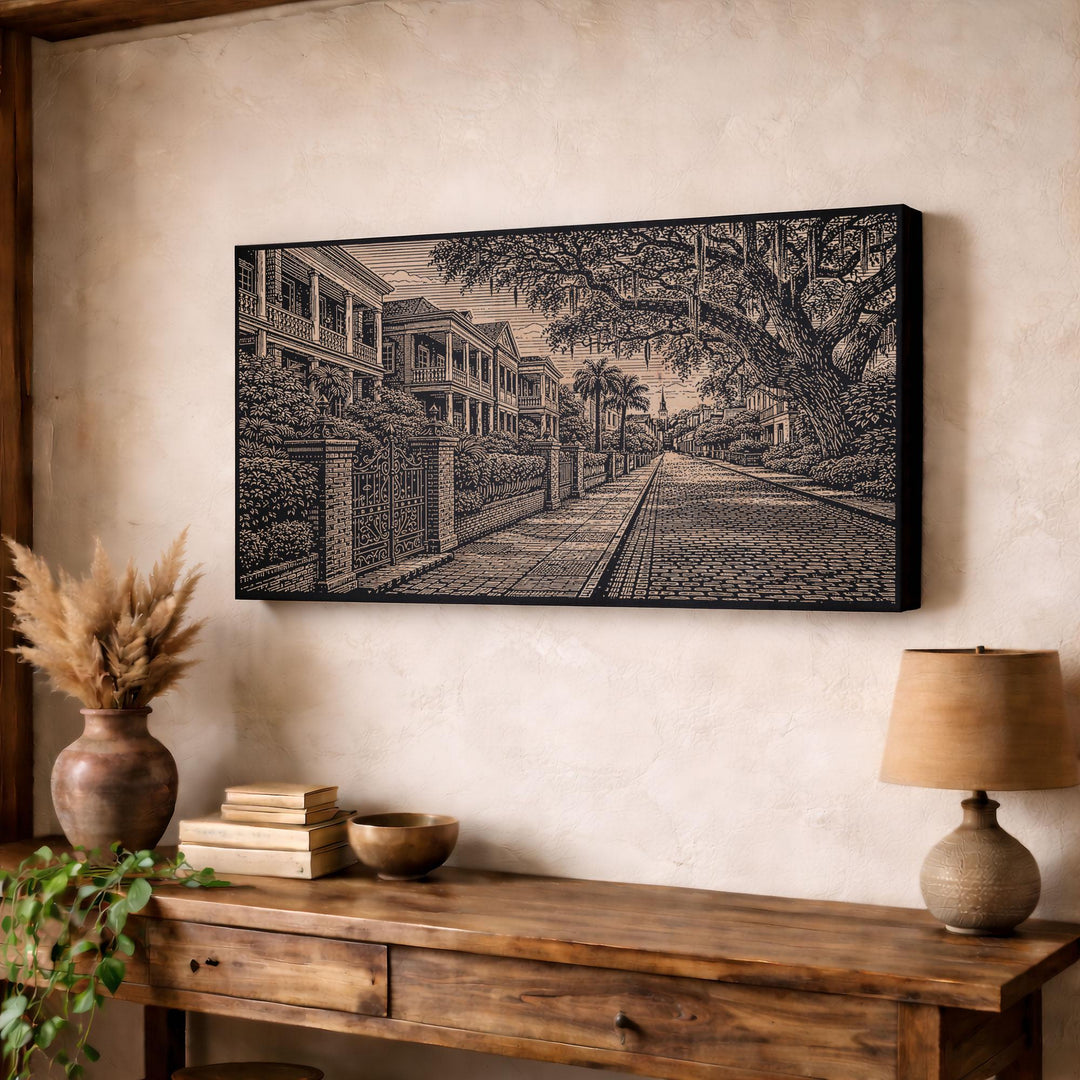 Charleston Garden District Street Engraved Birch Art Panel
