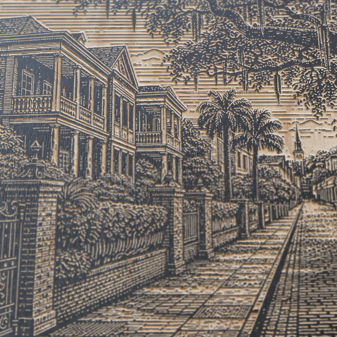 Charleston Garden District Street Engraved Birch Art Panel
