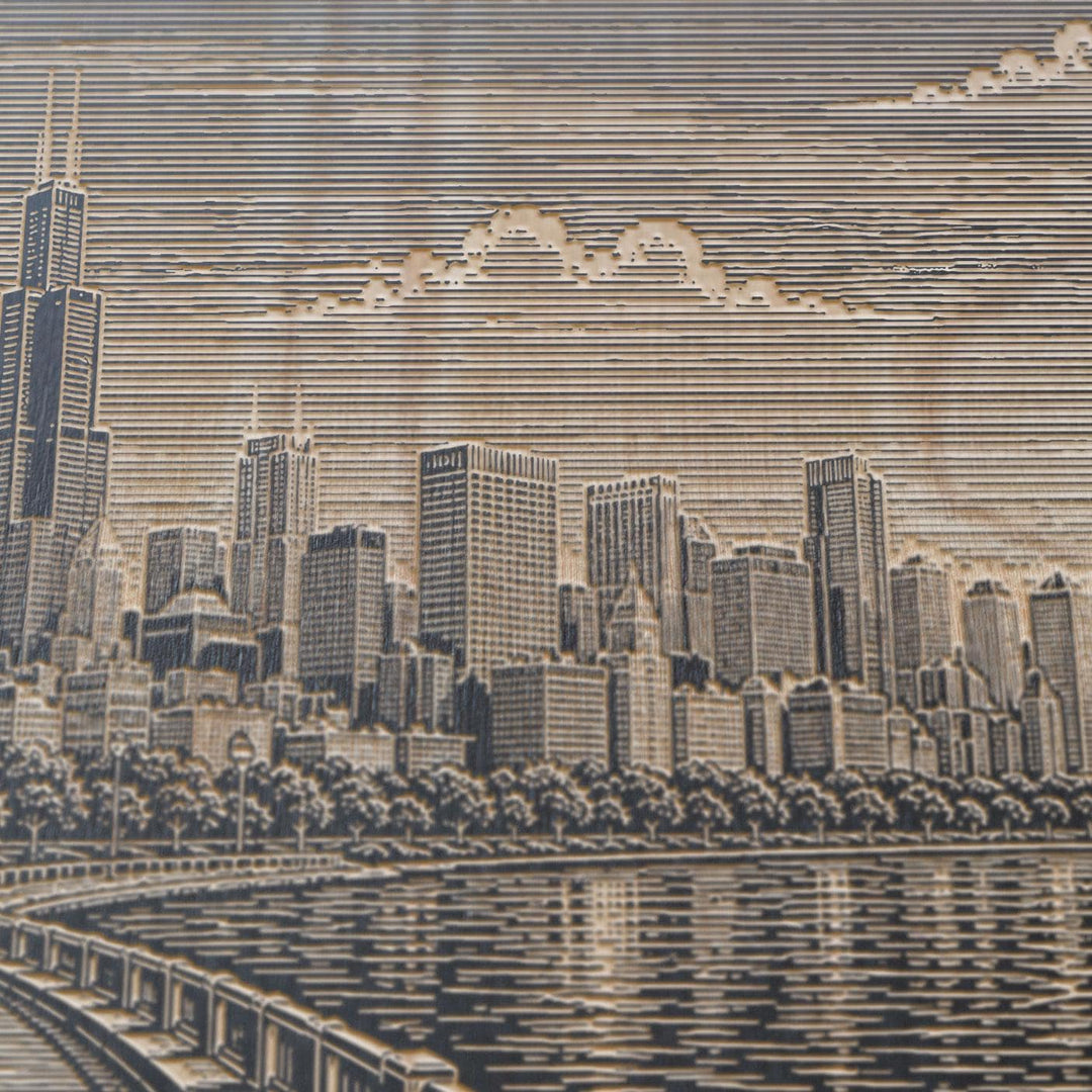 Chicago Lakefront Skyline Engraved Birch Art Panel