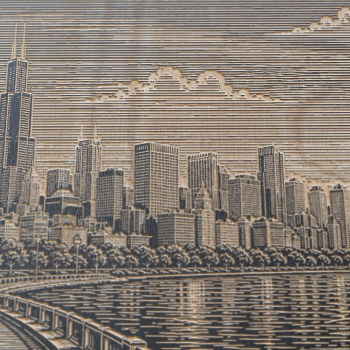 Chicago Lakefront Skyline Engraved Birch Art Panel