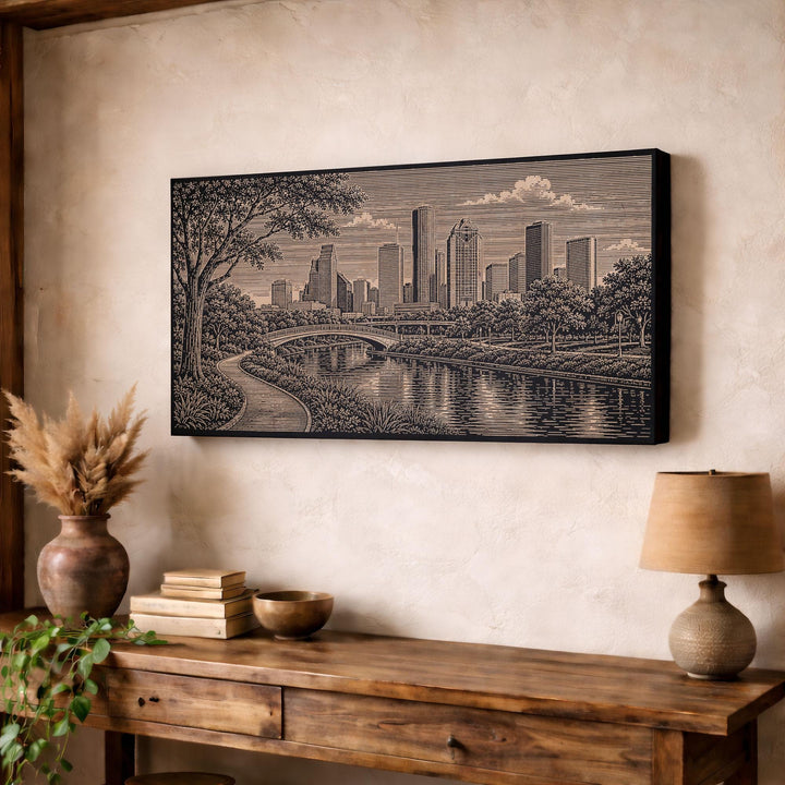 Houston Skyline Engraved Birch Art Panel