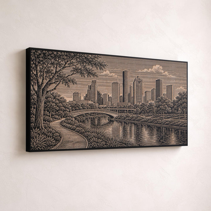 Houston Skyline Engraved Birch Art Panel