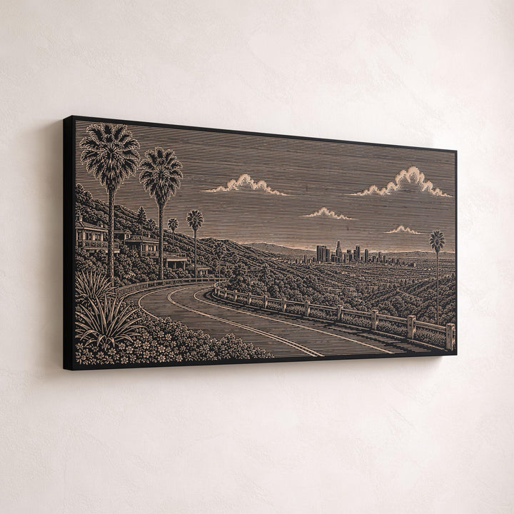 Los Angeles Hollywood Hills Skyline View Engraved Birch Art Panel