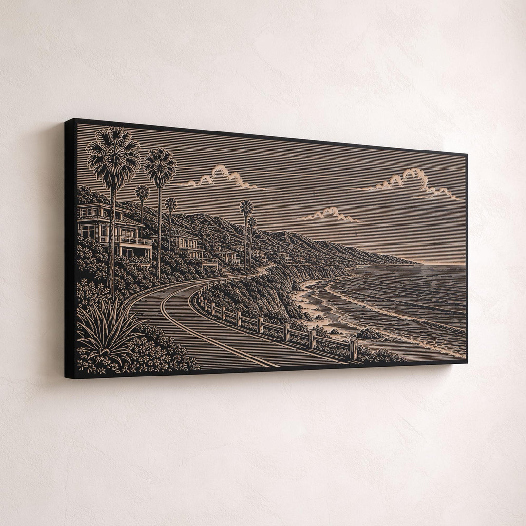 Malibu Coastal Road Engraved Birch Art Panel