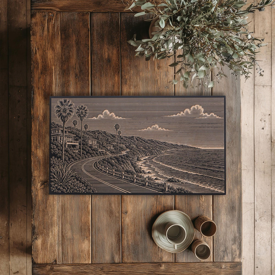 Malibu Coastal Road Engraved Birch Art Panel