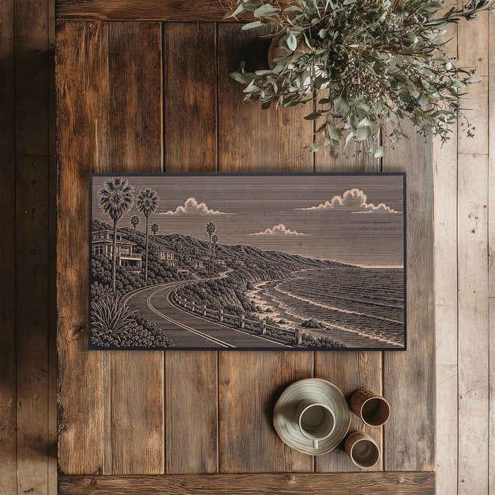 Malibu Coastal Road Engraved Birch Art Panel
