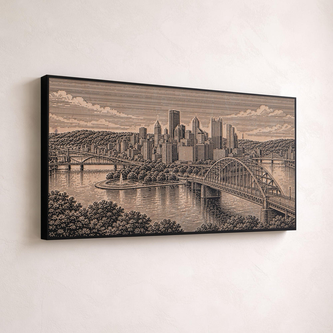 Pittsburgh Three Rivers Skyline Engraved Birch Art Panel