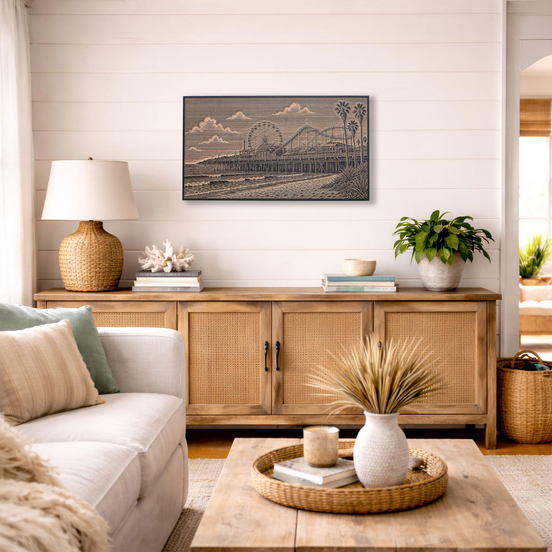 Santa Monica Pier Engraved Birch Art Panel