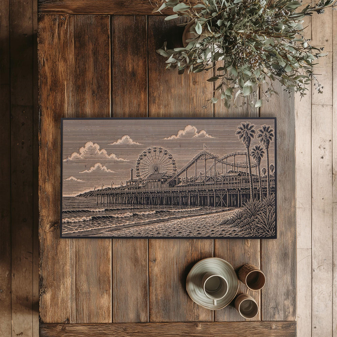 Santa Monica Pier Engraved Birch Art Panel