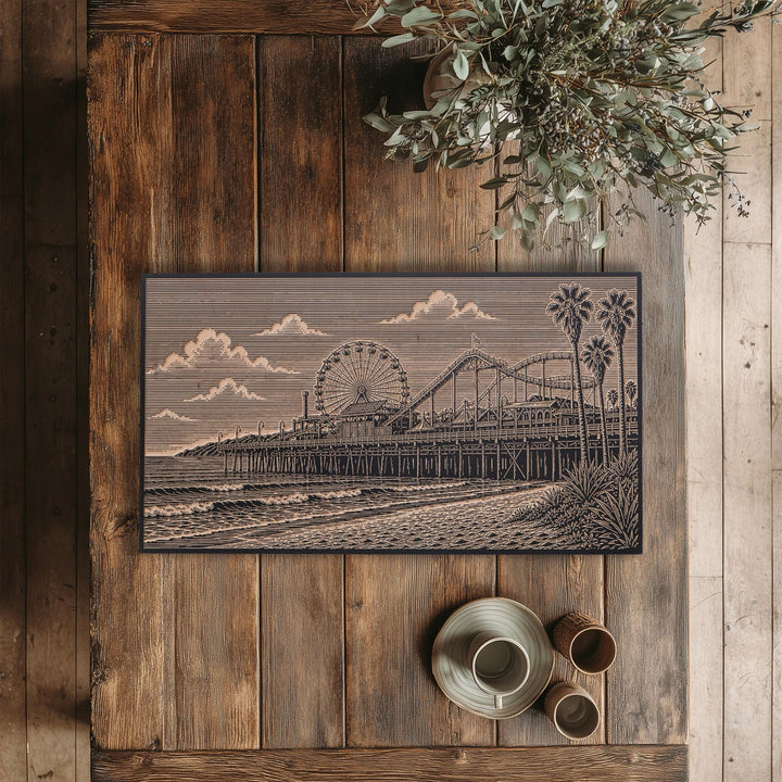 Santa Monica Pier Engraved Birch Art Panel