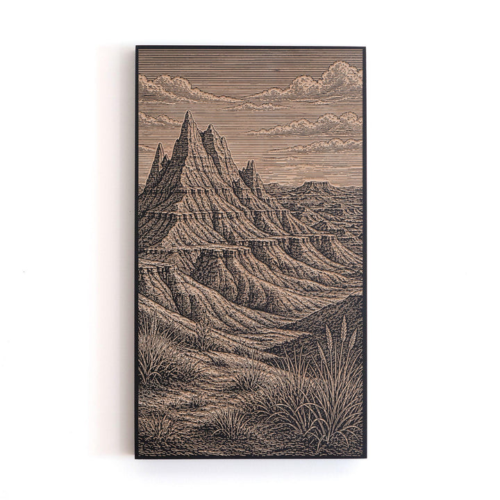 Badlands Rock Formations Engraved Birch Art Panel